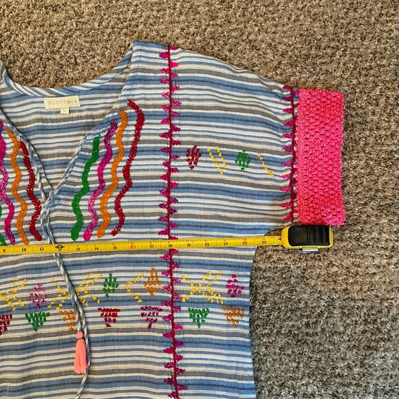 Size Large Anthropologie Ruby Yaya blue white stripes embroidered cotton dress - Picture 4 of 14